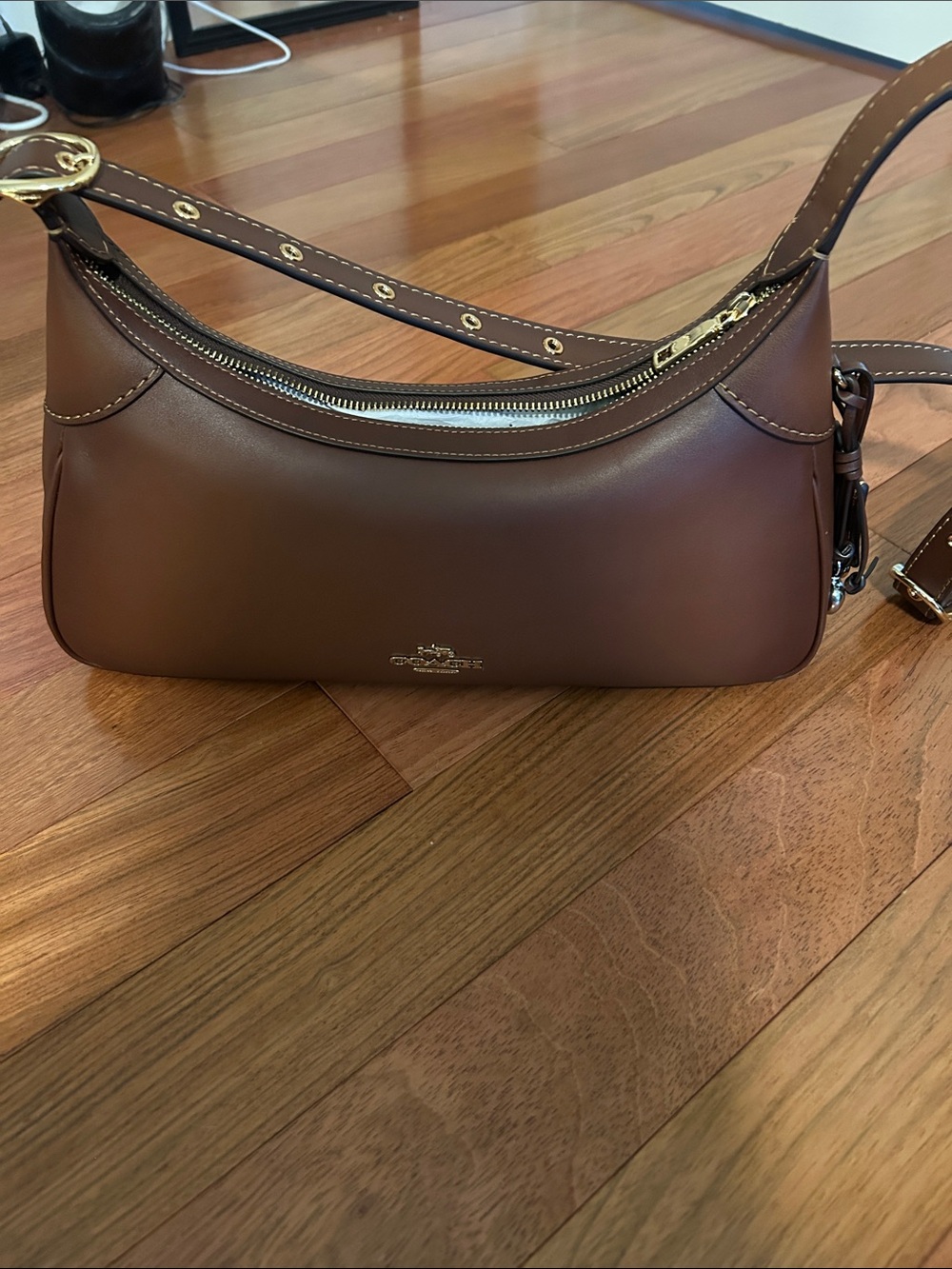 Coach Brown Leather Shoulder Baguette with Gold Hardware